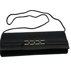 Black Satin & Rhinestone Evening Bag Convertible Clutch Wristlet